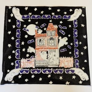 Vintage Halloween Haunted House Glow in the Dark Bandana Decor Ghosts Bats